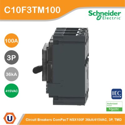 Schneider Electric Circuit breaker ComPacT NSX100F 36kA/415VAC 3P TMD trip unit 100A | C10F3TM100