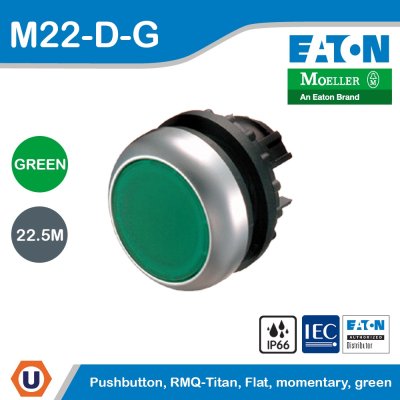 EATON Pushbutton, RMQ-Titan, Flat, momentary, green, Blank, Bezel: titanium | M22-D-G