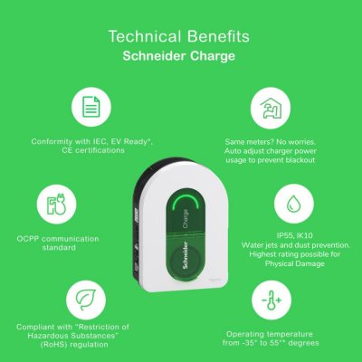 Schneider เครื่องชาร์จรถยนต์ไฟฟ้า Charging Station 1P+N, Attached Cable 5m, 7.4kW, 32A | EVH5A07N2C5