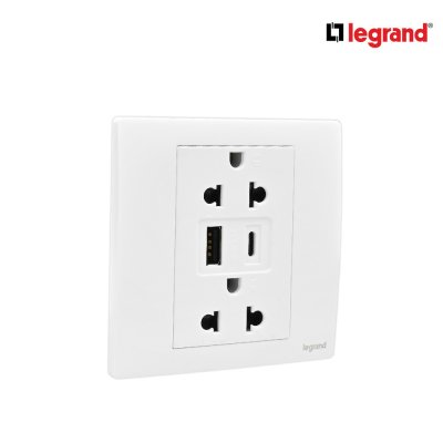 แพ็ค4 | Legrand ชุดเต้ารับคู่ + เต้ารับUSB + เต้ารับ Type C สีขาว รุ่นมาเรียเซนต์ | Mallia Senses | 281204MW