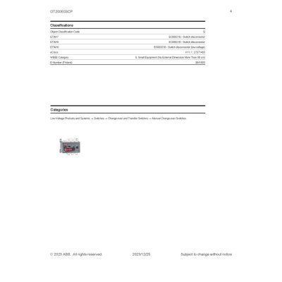 ABB Manual Change-Over Switch, 200A 3P | 1SCA022712R7520 | OT200E03CP
