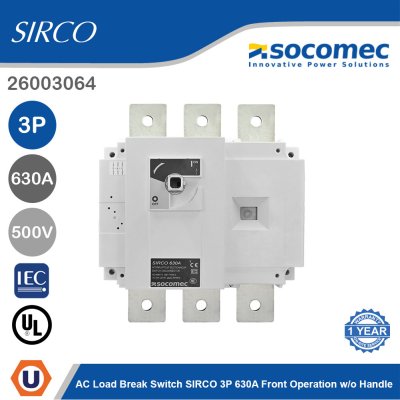 Socomec AC Load Break Switch SIRCO 3P 630A Front Operation w/o Handle | 26003064