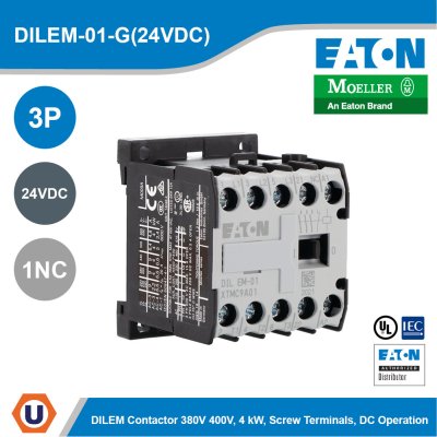 EATON Moeller Series DILEM Contactor 24 VDC 3P 380V 400V 4kW 1NC | DILEM-01-G(24VDC)