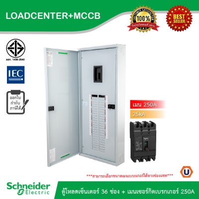 Schneider Electric ตู้โหลดเซ็นเตอร์ 36 ช่อง + เมนเซอร์กิตเบรกเกอร์(MCCB) 250A รหัส QO3-250EZ36G/SN+EZC250N3250