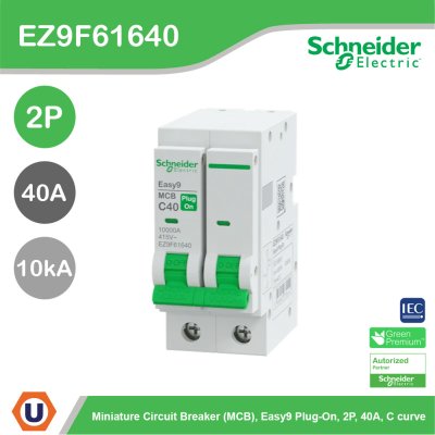 Schneider Electric เมนเซอร์กิตเบรกเกอร์ รุ่น Easy9 Plug-On ขนาด 2P 10kA 40A | EZ9F61640