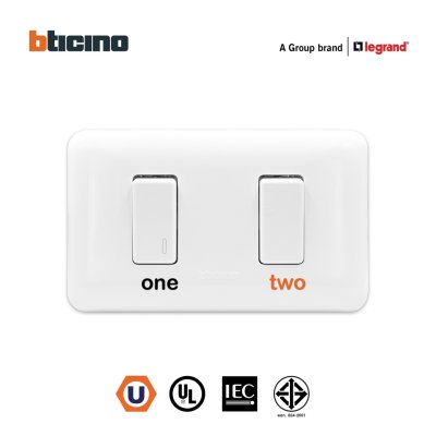 BTicino ชุดสวิตช์ทางเดียว+สองทาง พร้อมฝาครอบ สีขาว รุ่นเมจิก One Way Switch 1Module White รุ่นMagic|M9001+M9003+M903/12P