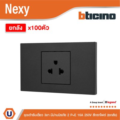 ยกลัง | BTicno ชุดเต้ารับเดี่ยว 3 ขา Socket 2P+E 16A 250V สีกราไฟต์ รุ่น Nexy