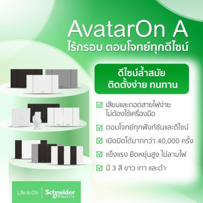 แพ็ค4 | Schneider Electric ชุดสวิตช์สองทางขนาด 2 ช่อง สีดำ รุ่น AvatarOn A