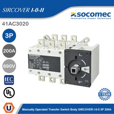 Socomec Manually Operated Transfer Switch Body SIRCOVER I-0-II 3P 200A | 41AC3020