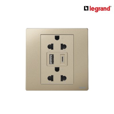 Legrand เต้ารับคู่มีกราวด์+USB Type A+C สีแชมเปญ1G EURO-US 16A Socket With USB Charger | Mallia Senses | 281204CH