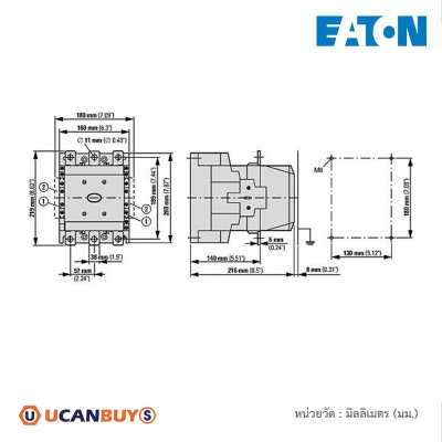 EATON Contactor,380 V 400 V 265 kW, 2 N/0, 2 NC,RA 110 - 250 V 40- 60 Hz Operation,Screw Connection | DILM500/22(RA250)