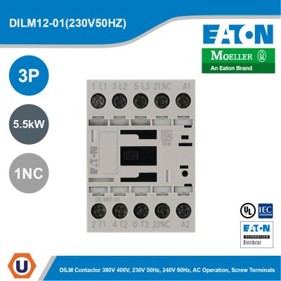 EATON Moeller Series DILM Contactor 3P 230V 50Hz 240V 60Hz 5.5kW 1NC | DILM12-01(230V50HZ)
