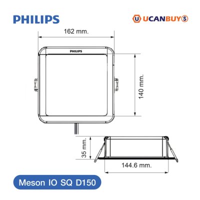 PHILIPS โคมไฟดาวน์ไลท์ รุ่น Meson หน้าเหลี่ยม ขนาด 17W แสงวอร์มไวท์ 3000K | 929003282808