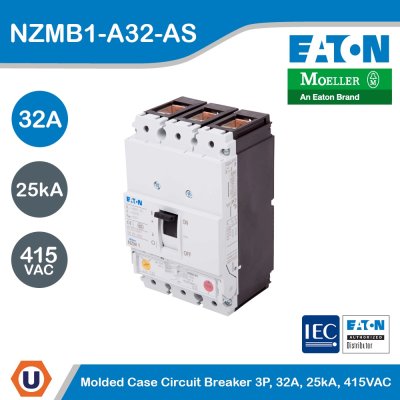 EATON Molded Case Circuit-Breaker (MCCB) 3P, 32A, 25kA 415VAC | NZMB1-A32-AS