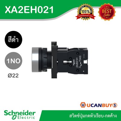 Schneider Electric สวิตช์ปุ่มกดหัวเรียบ กดค้าง ขนาด 22 mm. สีดำ 1NO | XA2AH021