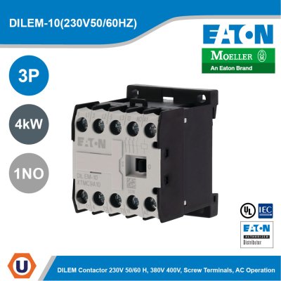 EATON Moeller Series DILEM Contactor 230V 50/60Hz 3P 380V 400V 4kW 1NO | DILEM-10(230V50/60HZ)