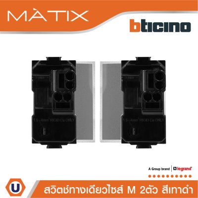 BTicino สวิตซ์ทางเดียว Size M 2ตัว สีดำ 16AX 250V รุ่น Matix | AG5001WT15N