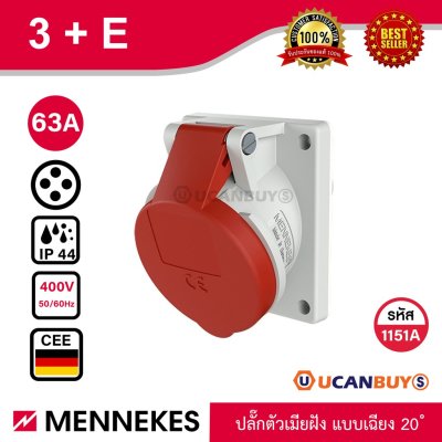 MENNEKES 1151A ปลั๊กตัวเมียฝังเฉียง (3P+E) 63A 400V IP44