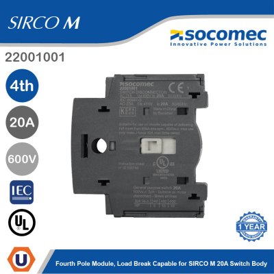 Socomec Fourth Pole Module Load Break Capable for SIRCO M 20A Switch Body | 22001001
