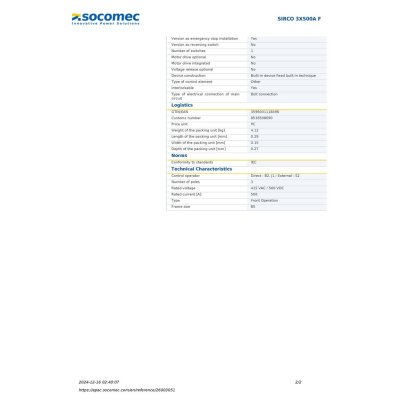 Socomec AC Load Break Switch SIRCO 3P 500A Front Operation w/o Handle | 26003051