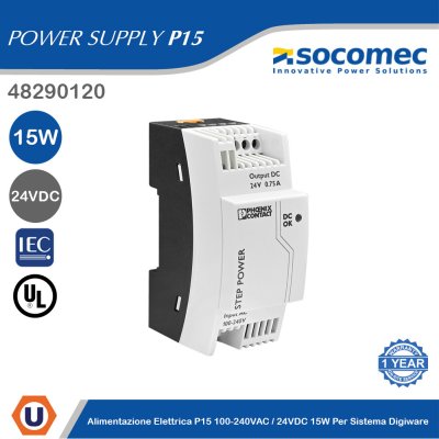 Socomec P15 Power Supply 100-240 VAC/24 VDC 15W for DIRIS Digiware | 48290120