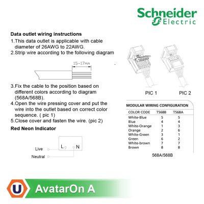 Schneider ชุดเต้ารับคอมพิวเตอร์ (LAN) CAT6 + เต้ารับโทรศัพท์ 6 ขา 4สาย พร้อมฝาครอบ2ช่อง สีขาว | AvatarOn A | Ucanbuys