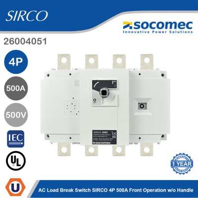 Socomec AC Load Break Switch SIRCO 4P 500A Front Operation w/o Handle | 26004051