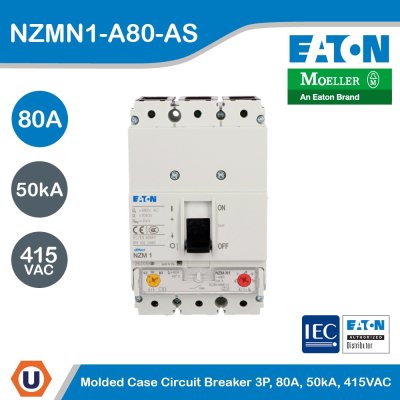 EATON Molded Case Circuit-Breaker (MCCB) 3P 80A 50kA 415VAC | NZMN1-A80-AS
