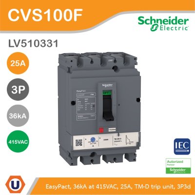 Schneider Electric Circuit breaker CVS100F 36 kA at 415 VAC 25 A TM-D trip unit 3P | LV510331