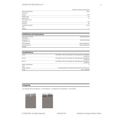 ABB BREAKER FORMULA A2N 250 TMF 250-2500 3P F F