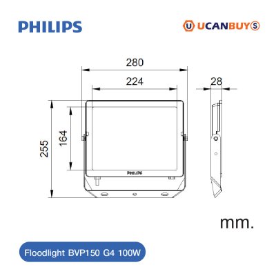 PHILIPS Floodlight รุ่น BVP150 100W G4 แสงวอร์มไวท์ 3000K | 911401864288