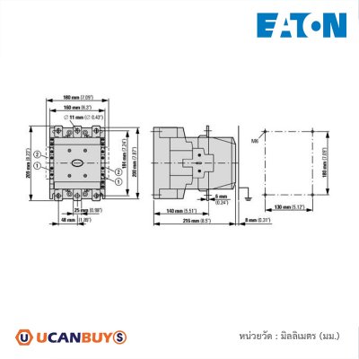 EATON Contactor,380 V 400 V 212 kW,2 N/0, 2 NC,RA 250: 110 - 250 V 40 - 60Hz Operation,Screw Connection | DILM400/22(RDC48)