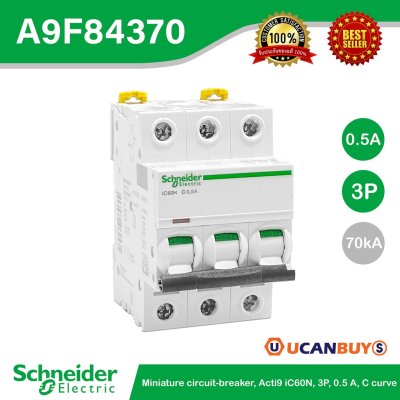 Schneider Electric Miniature circuit-breaker, Acti9 iC60H, 3P, 0.5A | A9F84370