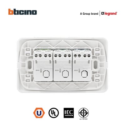 BTicino ชุดสวิตช์ทางเดียว 3 ตัว พร้อมฝาครอบ สีขาว รุ่น Magic Advance