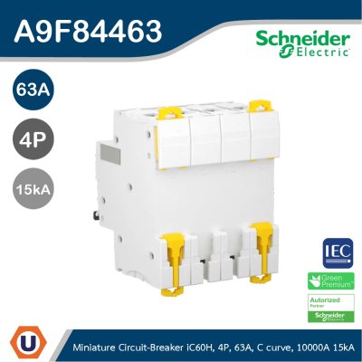 Schneider Electric Miniature Circuit-Breaker, Acti9 iC60H, 4P 63A | A9F84463