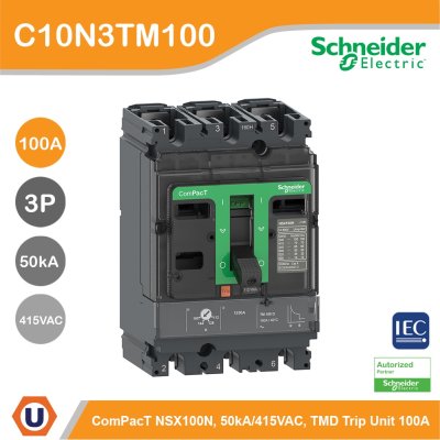 Schneider Electric Circuit breaker ComPact NSX100N 50kA/415VAC 3P TMD trip unit 100A | C10N3TM100