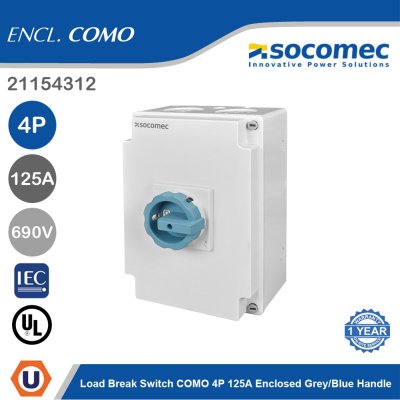 Socomec Load Break Switch COMO 4P 125A Enclosed Grey/Blue Handle | 21154312