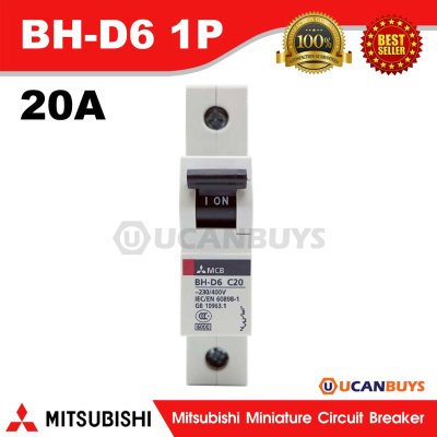 Mitsubishi MCB 1 Pole 20A 6kA รุ่น BH-D6 1P 20A Miniature Circuit Breaker