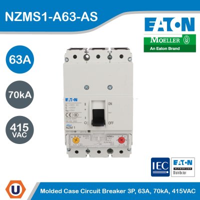 EATON Molded Case Circuit-Breaker (MCCB) 3P 63A 70kA 415VAC | NZMS1-A63-AS