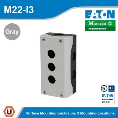 EATON MOELLER M22-I3 Surface Mount, Polycarbonate, 3Holes, 22mm, Grey, 80mm, 153mm l M22-I3