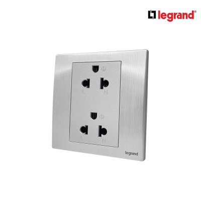 แพ็ค10 | Legrand ชุดเต้ารับคู่ 3 ขา มีม่านนิรภัย สีอลูมิเนียม รุ่นมาเรียเซนต์ | Mallia Senses | 281104BA