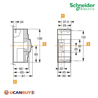Schneider Electric EZC เซอร์กิตเบรกเกอร์สวิตช์ตัดตอนอัตโนมัติ (MCCB) 15A ชนิด 2 โพล ขนาดเฟรม 100A (30kA) I EZC100H2015T