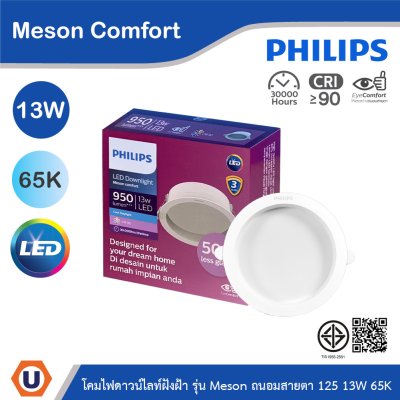 PHILIPS โคมดาวน์ไลท์ฝังฝ้า รุ่น Meson Comfort ขนาด 13W แสงคูลเดย์ไลท์ 6500K | 929004728928