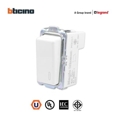 BTicino สวิตช์ทางเดียว 1 ช่อง สีขาว One Way Switch 1 Module 16AX 250V White รุ่น Magic Advance | M9001