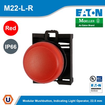 EATON M22 Modular Pushbutton Indicating Light Operator Flush IP66 22.5 mm. Red | M22-L-R