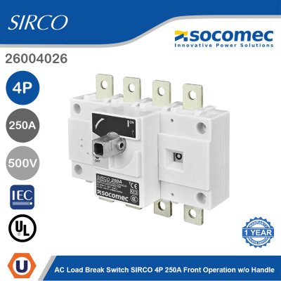 Socomec AC Load Break Switch SIRCO 4P 250A Front Operation w/o Handle | 26004026