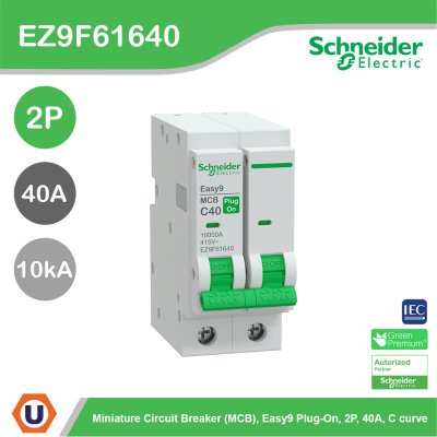 Schneider Electric เมนเซอร์กิตเบรกเกอร์ รุ่น Easy9 Plug-On ขนาด 2P 10kA 40A | EZ9F61640