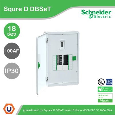 Schneider Electric ตู้โหลดเซ็นเตอร์ รุ่น Square D DBSeT ขนาด 18ช่อง + MCCB รุ่น EZC 3P 100A 30kA