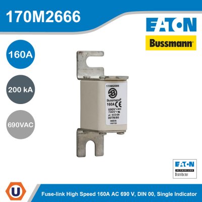 EATON Bussmann Series High Speed Square Body Fuse 160A AC 690V DIN 00 200kA | 170M2666