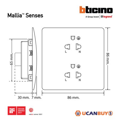 แพ็ค10 | Legrand ชุดเต้ารับคู่ 3 ขา ลายบรัชสีดำ รุ่นมาเรียเซนต์ | Mallia Senses | 281104BB